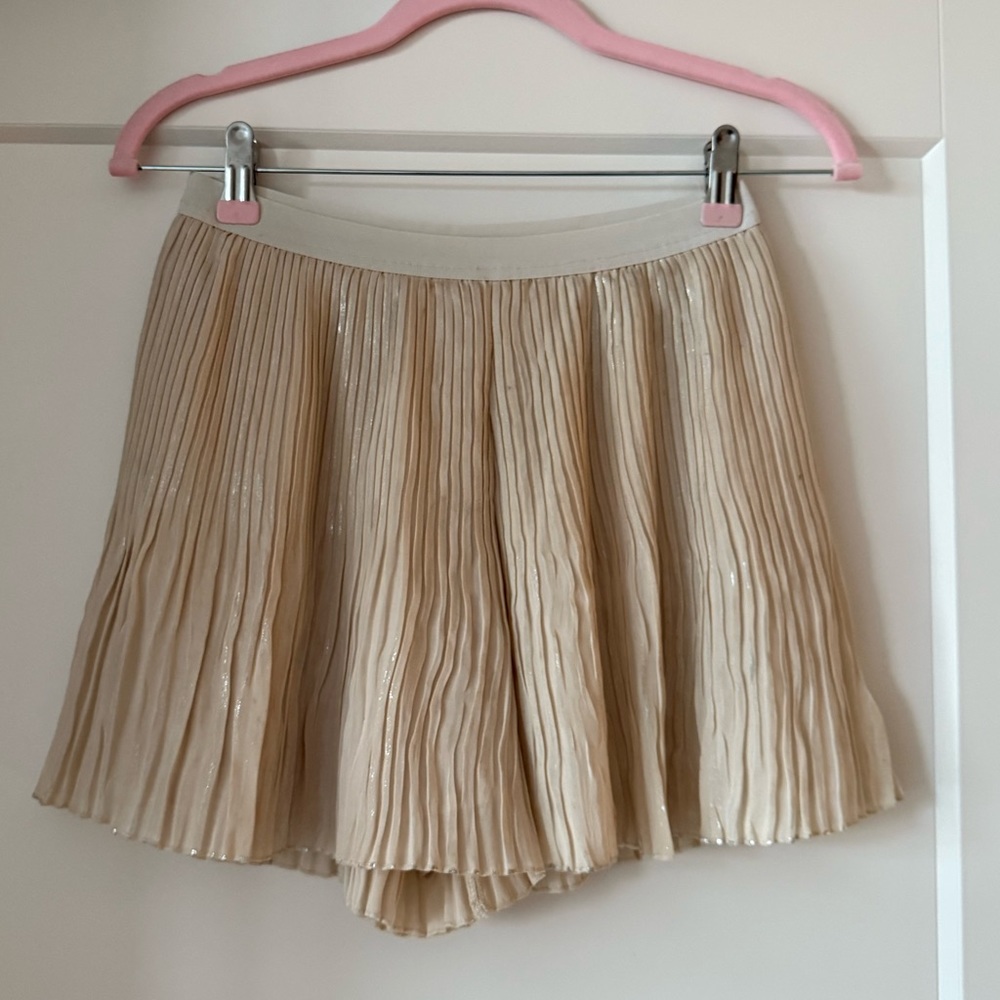 NWT Free People Crinkle Pleat Foil Skort in Ivory, size small